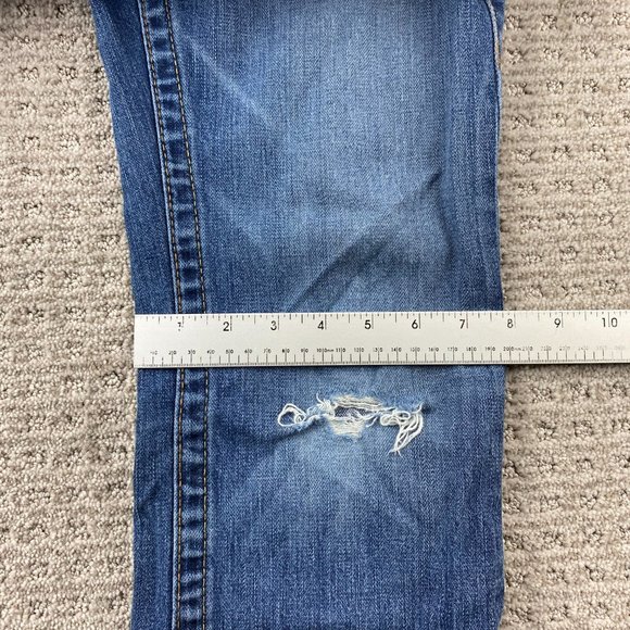 Vintage True Religion Jeans Women 29 Blue Denim Beaded Distressed Rip Ricky Pant - Picture 15 of 16